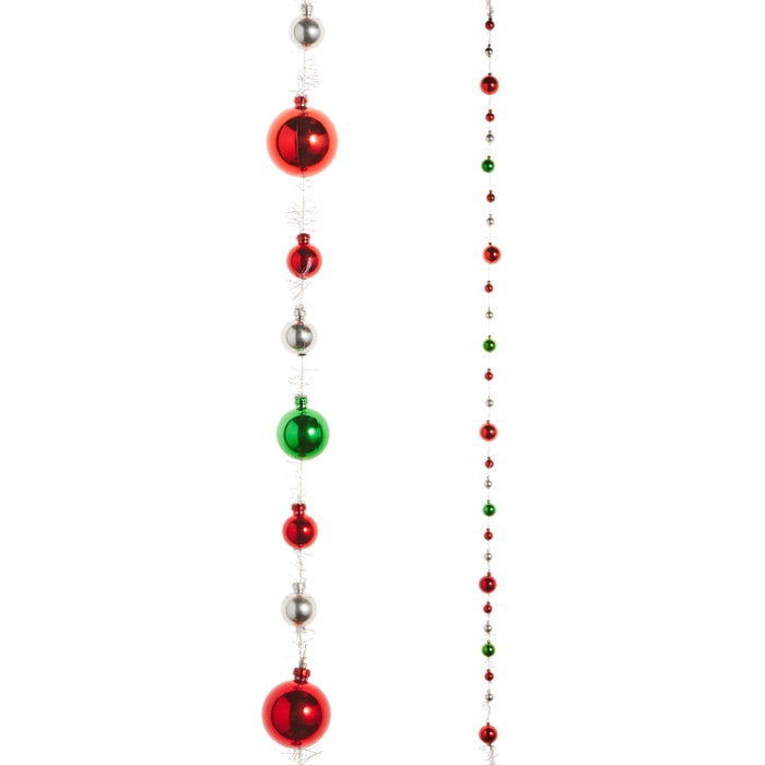 5' Red, Green and Silver Ball Garland