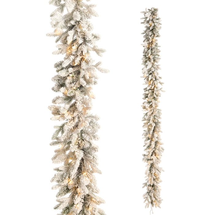*DC* 9' Pre-Lit Connectable Flocked Noble Fir Garland