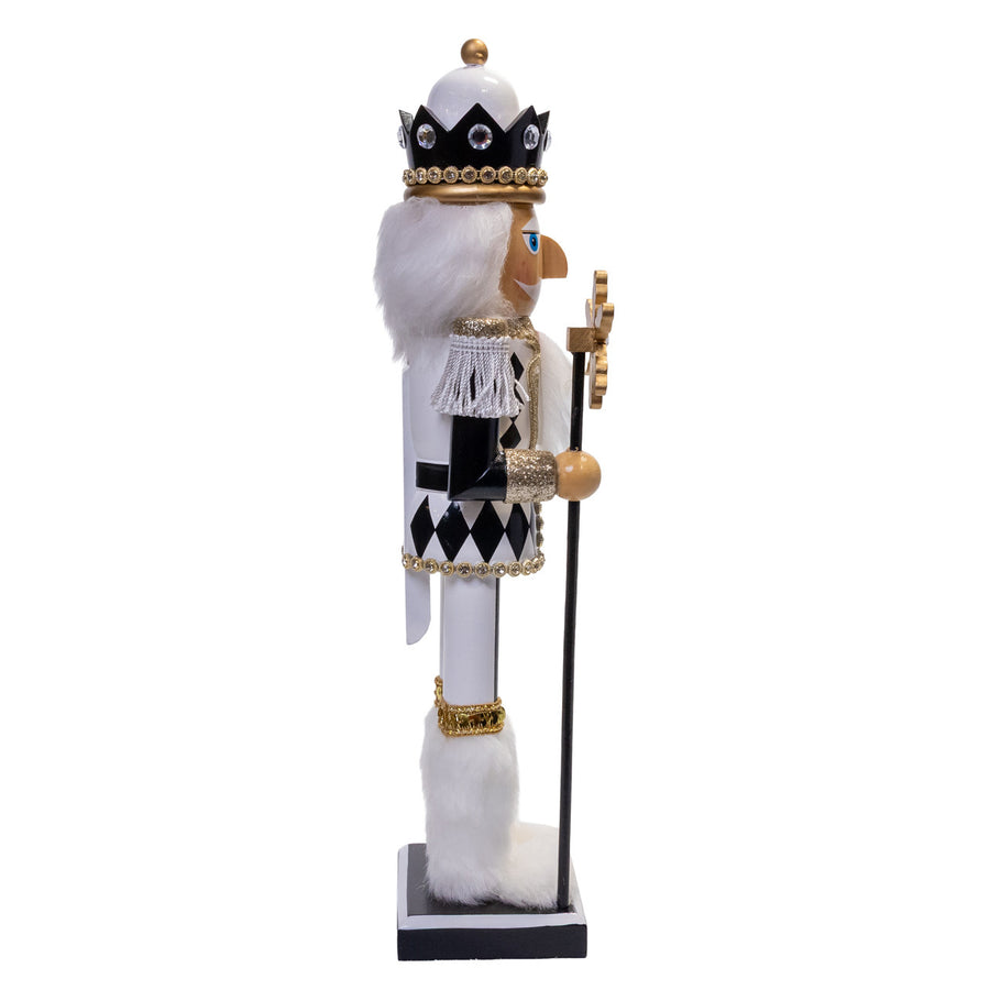 15" Black, White & Gold Nutcracker With Gold Glitter Staff