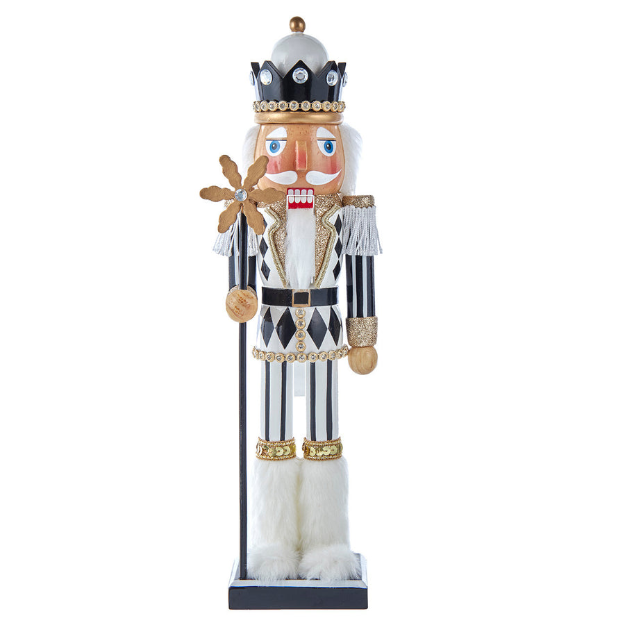 15" Black, White & Gold Nutcracker With Gold Glitter Staff
