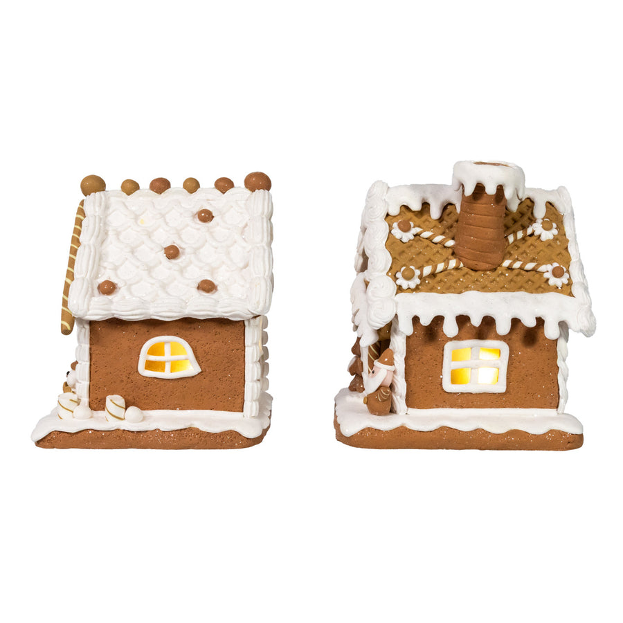 6" Battery Operated LED Gingerbread House With Santa & Snowman