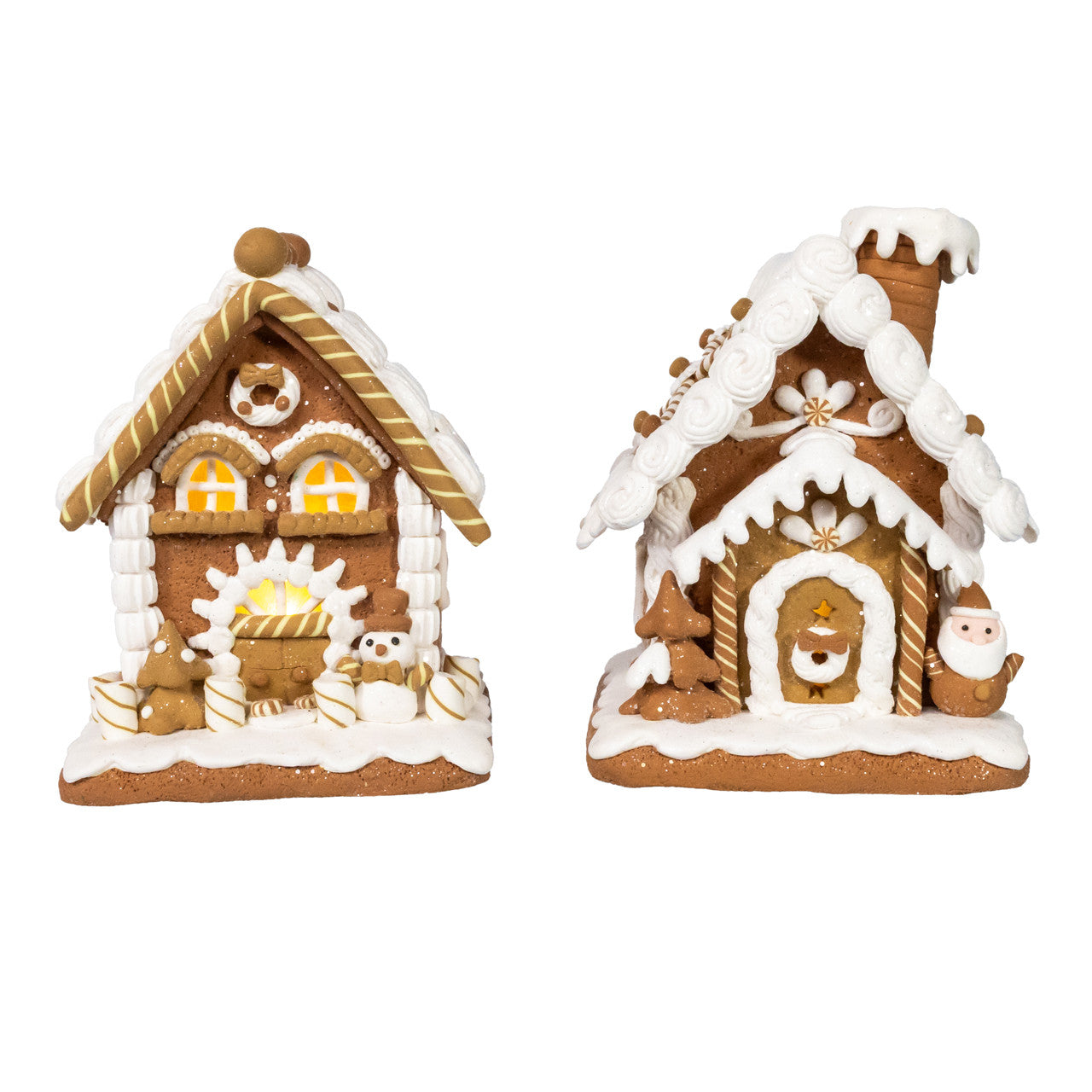 6" Battery Operated LED Gingerbread House With Santa & Snowman