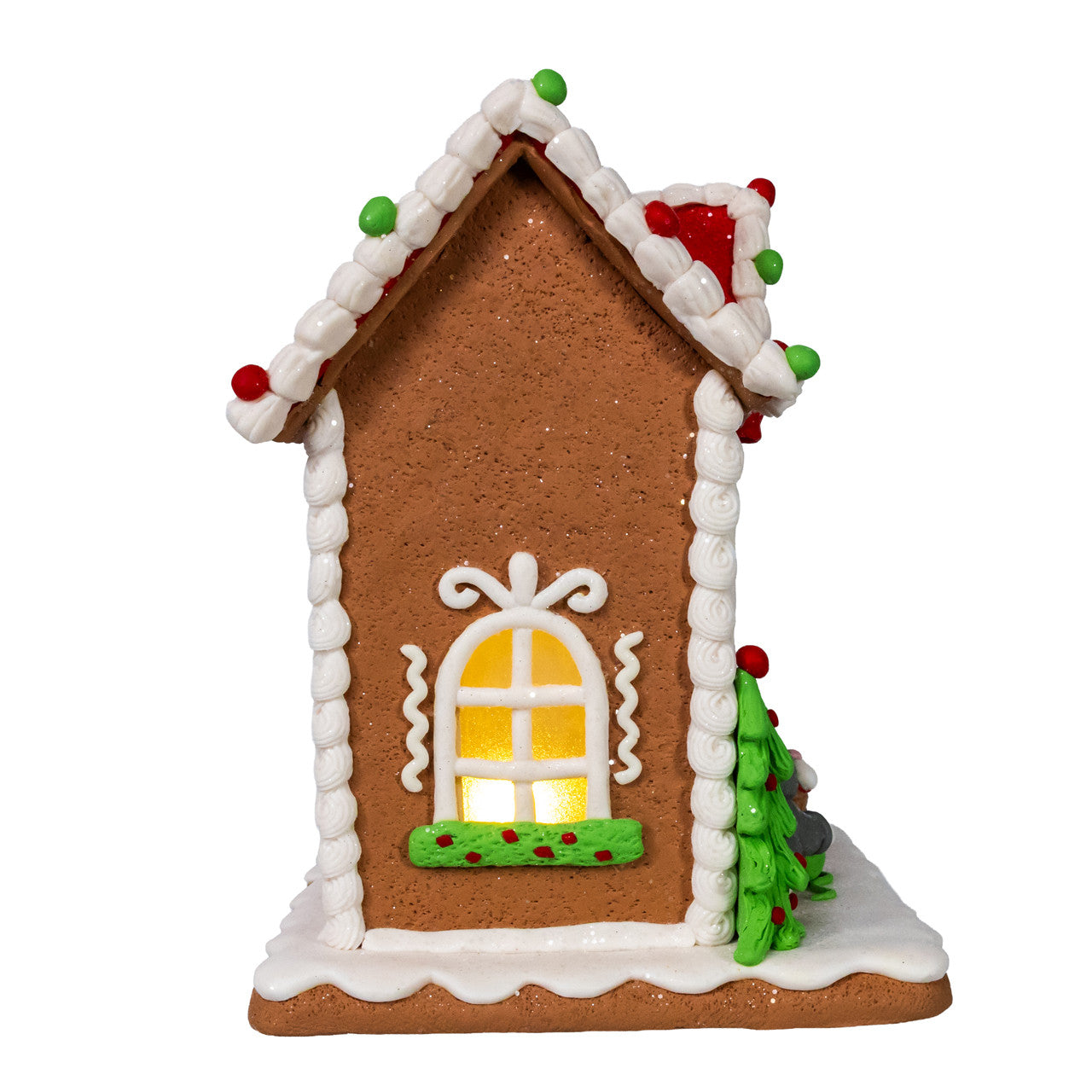 8" Battery Operated LED Gingerbread House With Cat