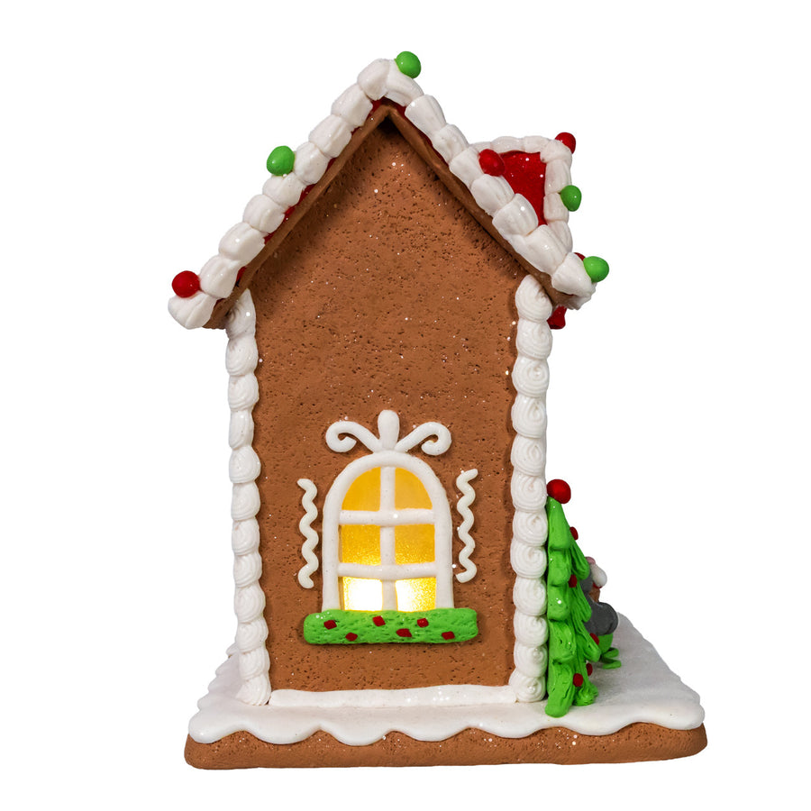 8" Battery Operated LED Gingerbread House With Cat
