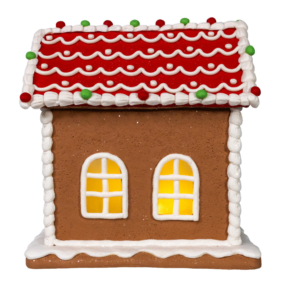 8" Battery Operated LED Gingerbread House With Cat