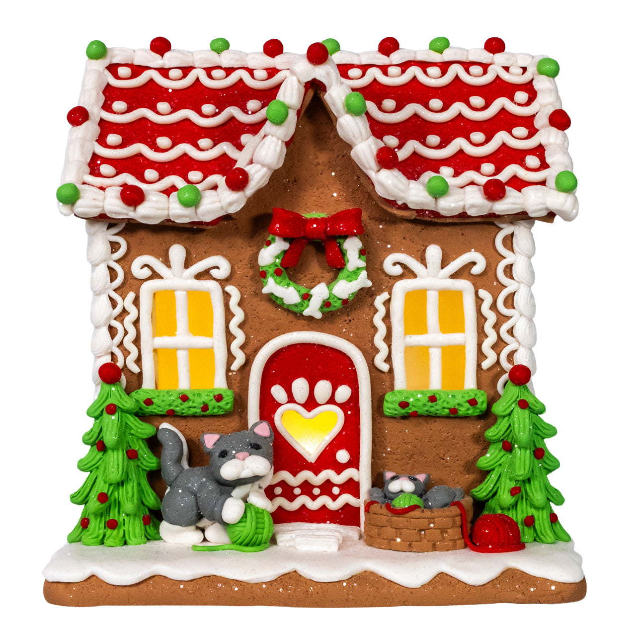 8" Battery Operated LED Gingerbread House With Cat