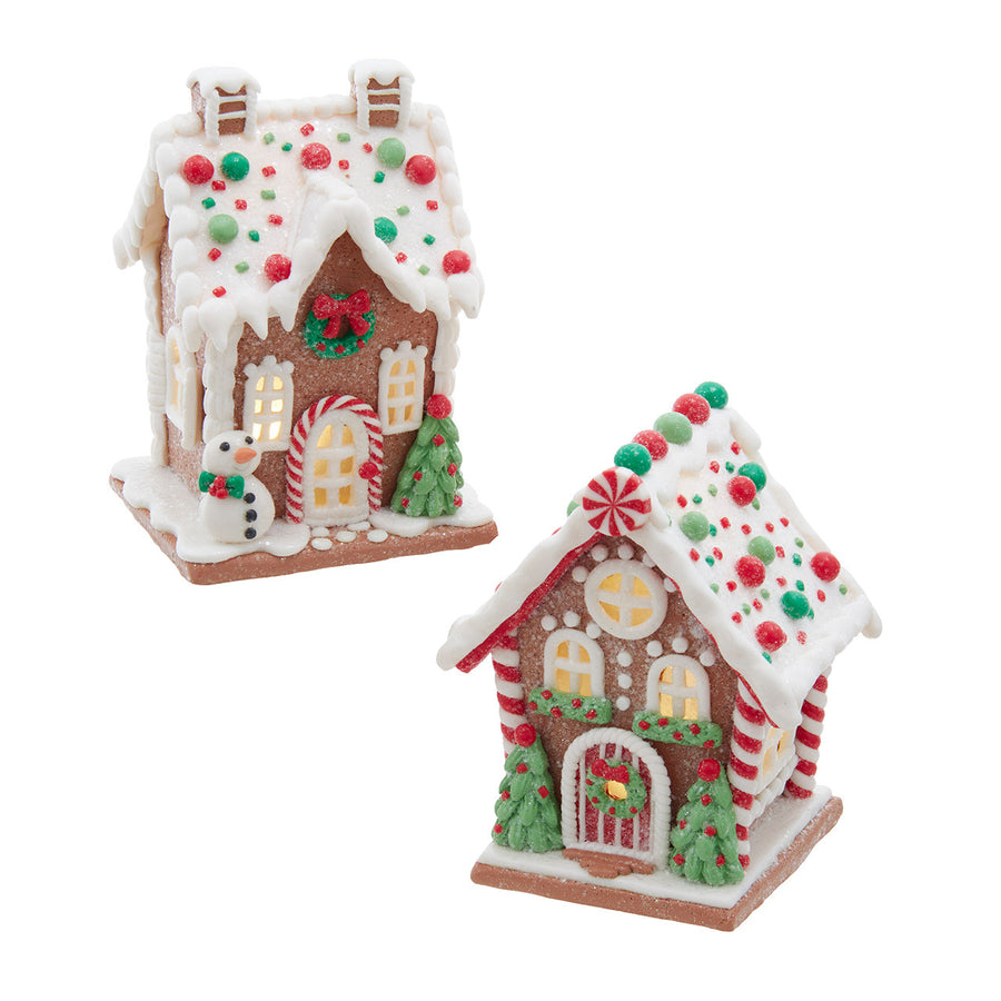 5" Battery Operated LED Red, White & Green Gingerbread House