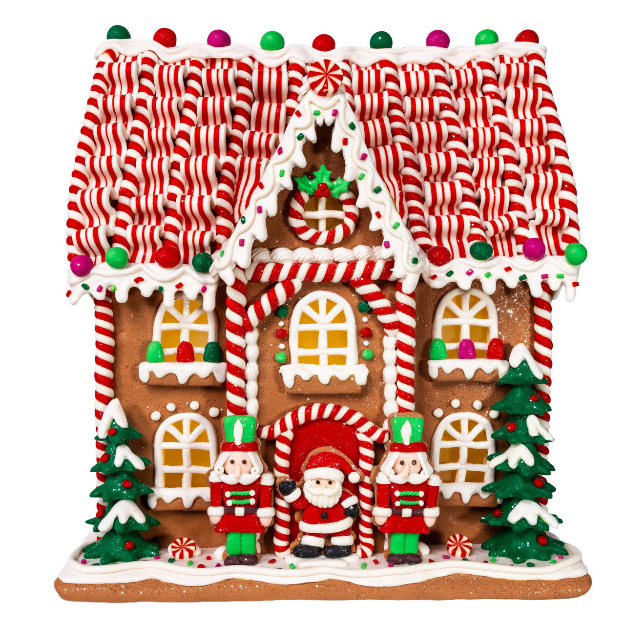 14" Battery Operated Candy Stripe Gingerbread House