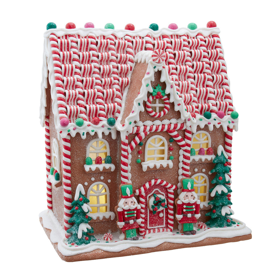 14" Battery Operated Candy Stripe Gingerbread House
