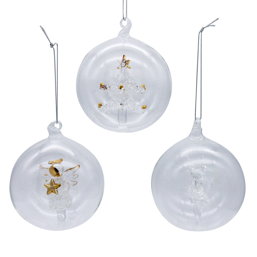80MM Glass Transparent Ball With Tree, Angel & Deer Inside