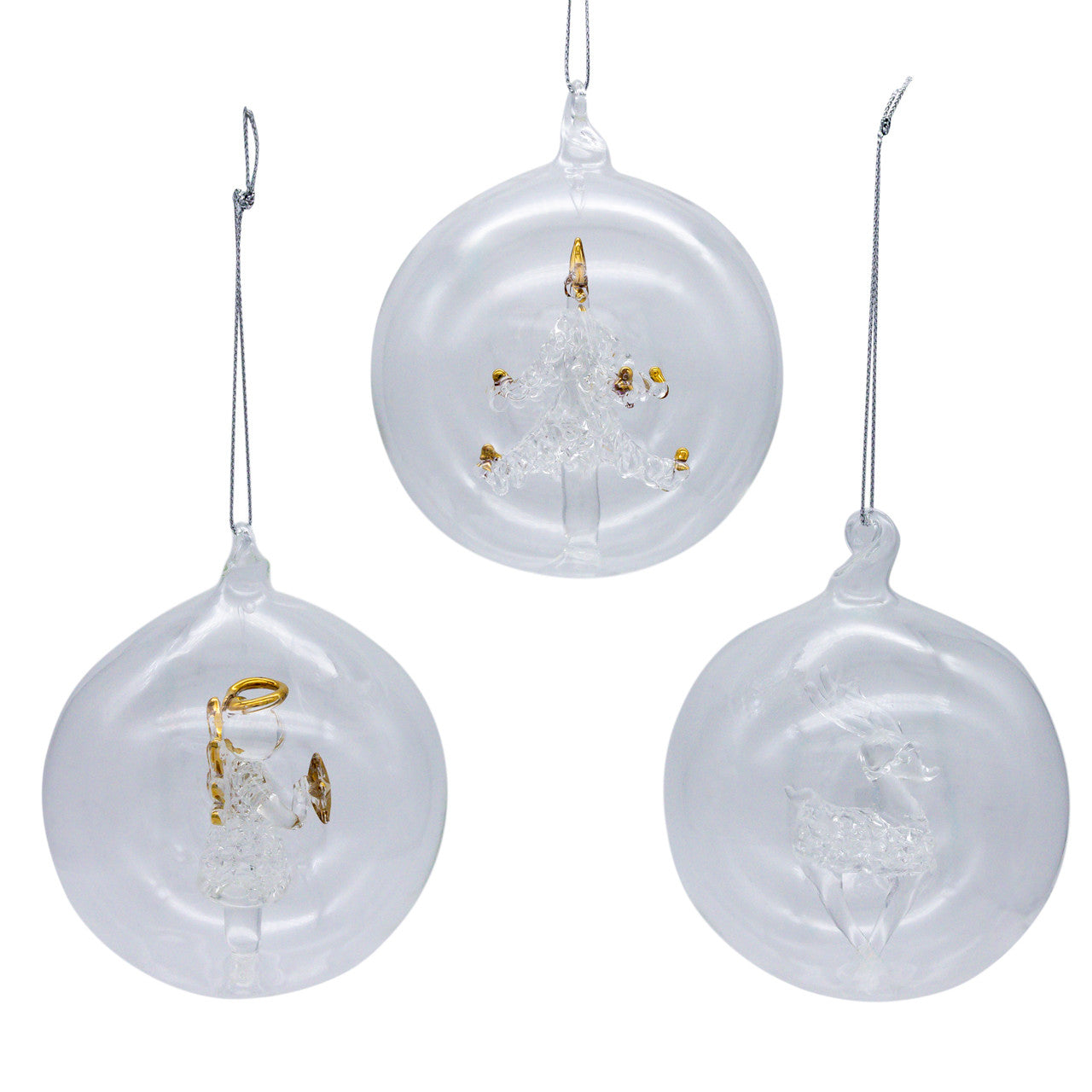 80MM Glass Transparent Ball With Tree, Angel & Deer Inside