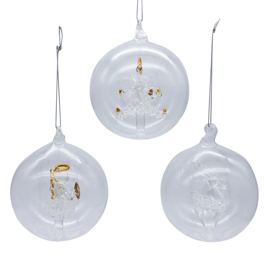 80MM Glass Transparent Ball With Tree, Angel & Deer Inside