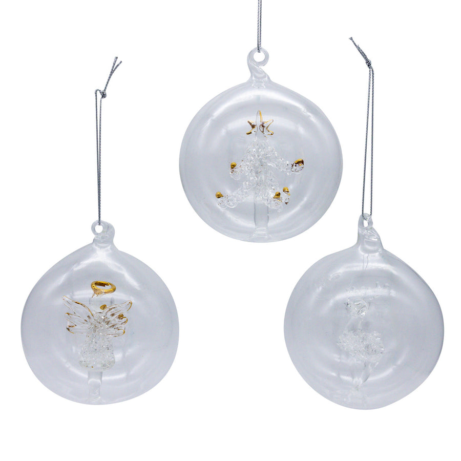 80MM Glass Transparent Ball With Tree, Angel & Deer Inside