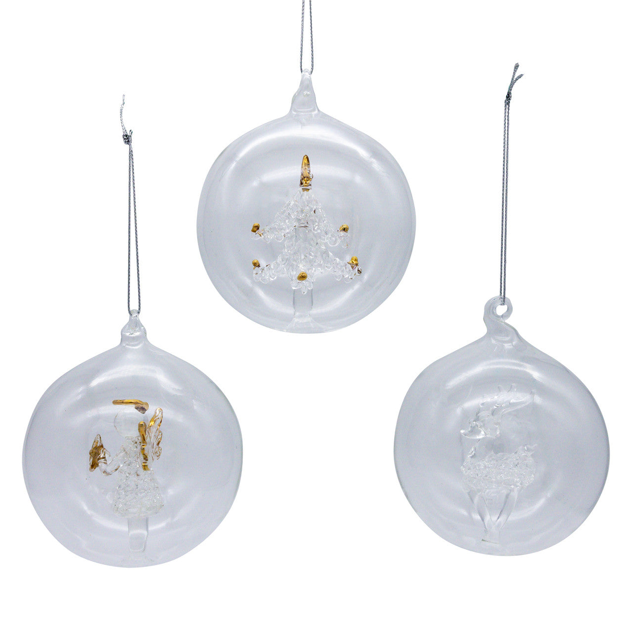 80MM Glass Transparent Ball With Tree, Angel & Deer Inside