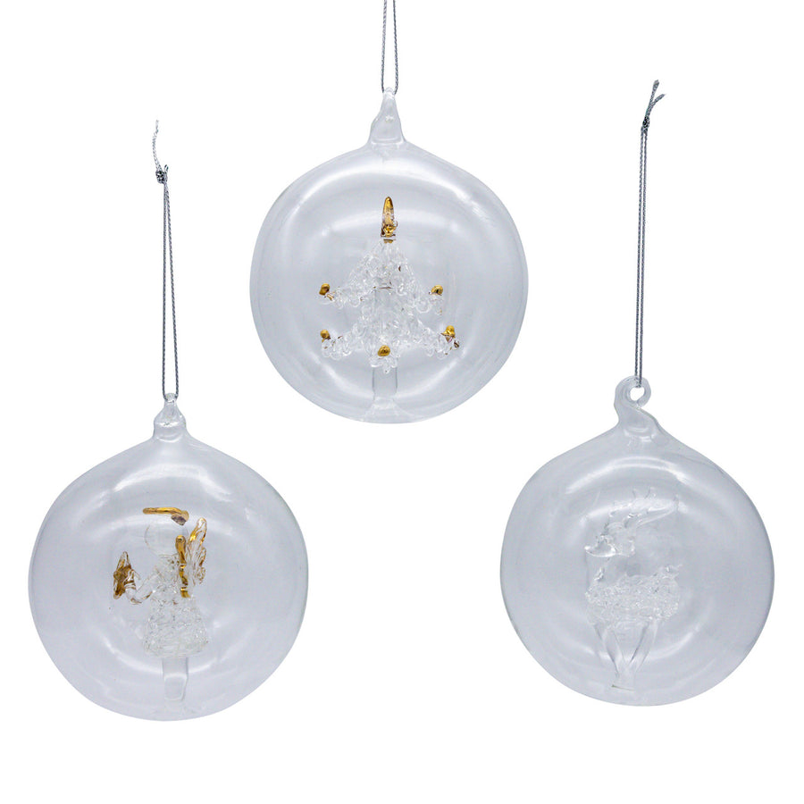 80MM Glass Transparent Ball With Tree, Angel & Deer Inside