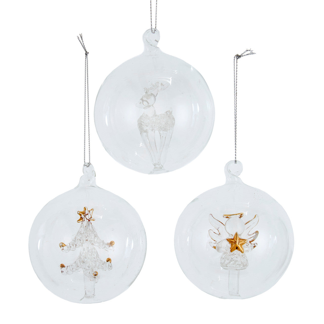 80MM Glass Transparent Ball With Tree, Angel & Deer Inside