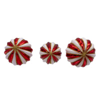 80MM Red & White Stripe Ball, Finial & Drop With Gold Glitter Ornaments