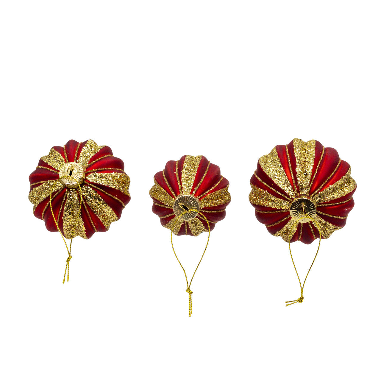 80MM Glass Red With Gold Glitter Stripe Ball, Finial & Drop Ornaments