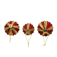 80MM Glass Red With Gold Glitter Stripe Ball, Finial & Drop Ornaments