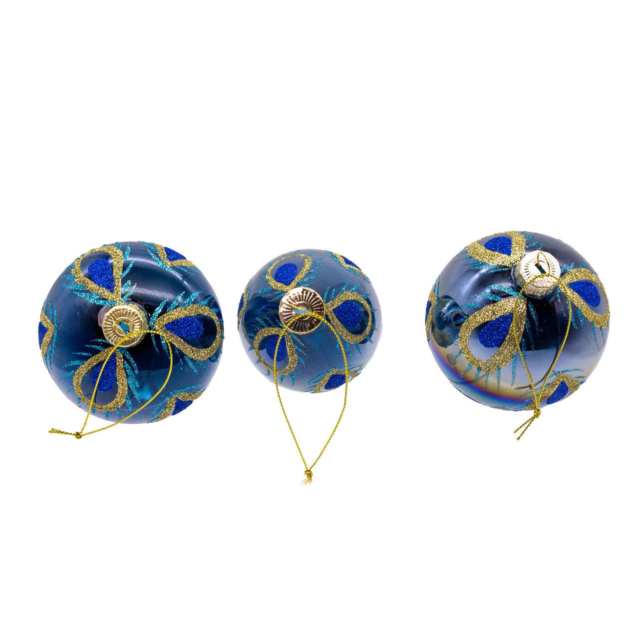 80MM Glass Glittered Peacock Color Ball, Finial & Onion Ornaments