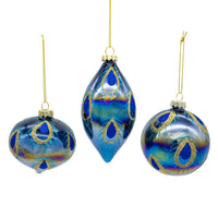 80MM Glass Glittered Peacock Color Ball, Finial & Onion Ornaments