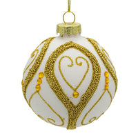 80MM Glass White Balls With Silver & Gold Beads & Gems Ornament Set