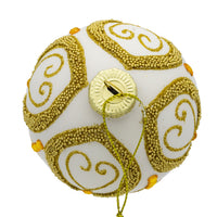 80MM Glass White Balls With Silver & Gold Beads & Gems Ornament Set