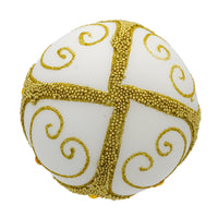 80MM Glass White Balls With Silver & Gold Beads & Gems Ornament Set