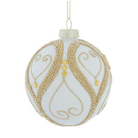 80MM Glass White Balls With Silver & Gold Beads & Gems Ornament Set