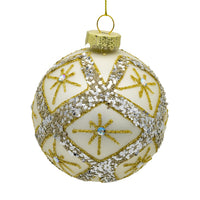 80MM Glass Silver Balls With Gold & Silver Criss-Cross Glitter Design Set