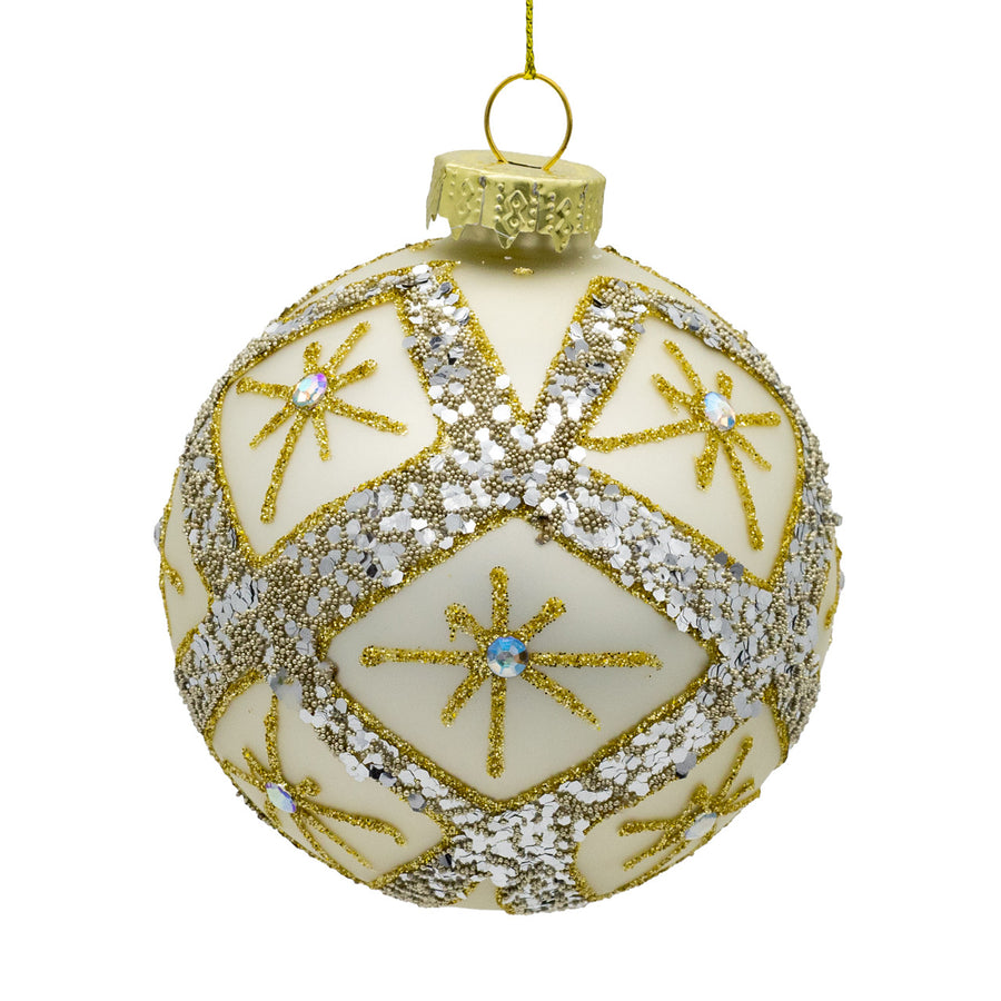 80MM Glass Silver Balls With Gold & Silver Criss-Cross Glitter Design Set