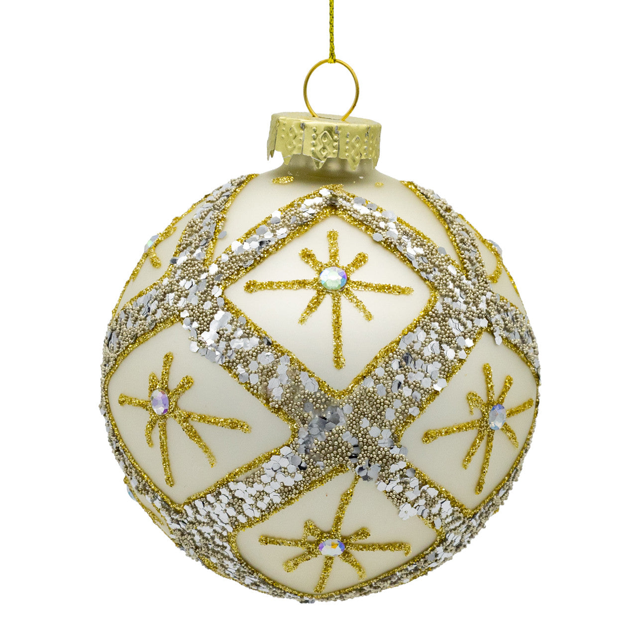 80MM Glass Silver Balls With Gold & Silver Criss-Cross Glitter Design Set