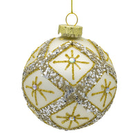 80MM Glass Silver Balls With Gold & Silver Criss-Cross Glitter Design Set
