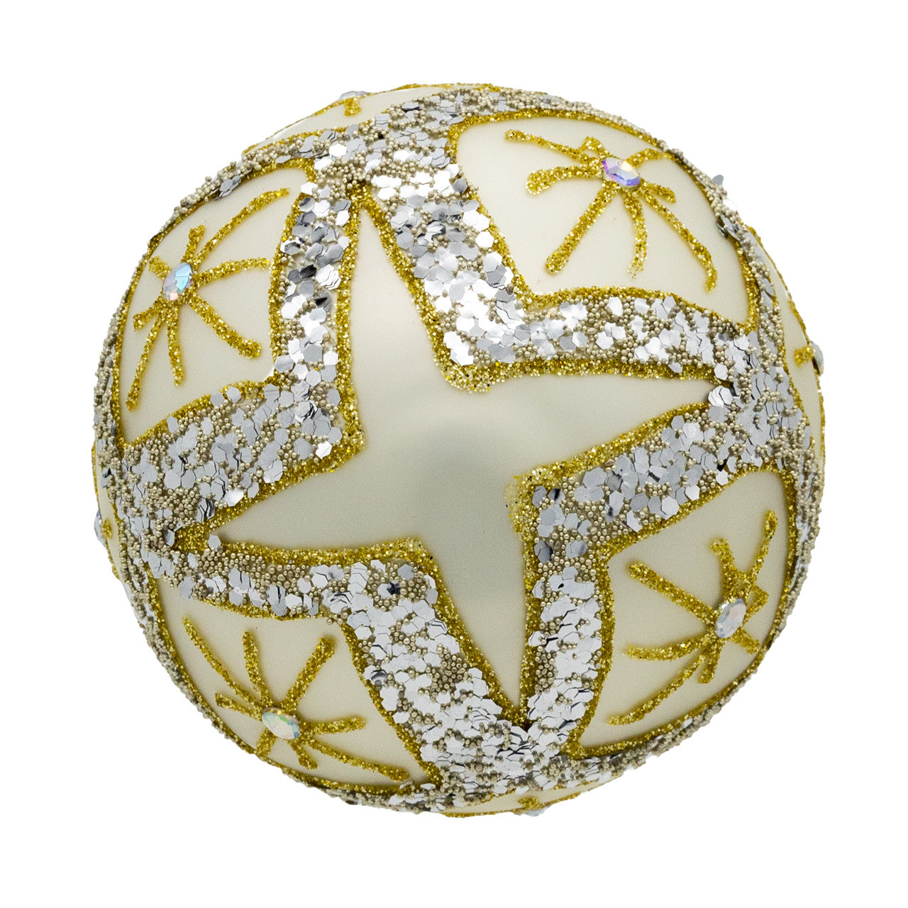 80MM Glass Silver Balls With Gold & Silver Criss-Cross Glitter Design Set