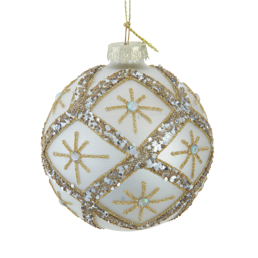 80MM Glass Silver Balls With Gold & Silver Criss-Cross Glitter Design Set