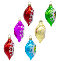88MM Glass Multicolor Reflector With White Glitter Drop Ornament Set