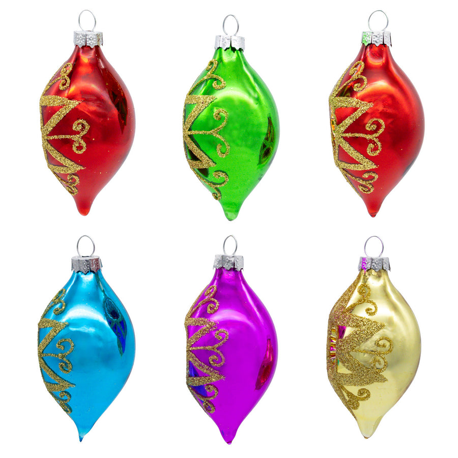 88MM Glass Multicolor Reflector With Gold Glitter Drop Ornament Set