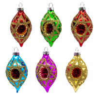 88MM Glass Multicolor Reflector With Gold Glitter Drop Ornament Set