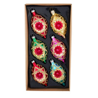 88MM Glass Multicolor Reflector With Gold Glitter Drop Ornament Set