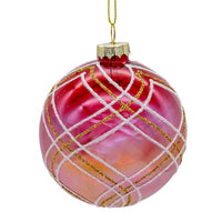 80MM Glass Transparent Red With White & Gold Glitter Stripe Ball Ornament Set