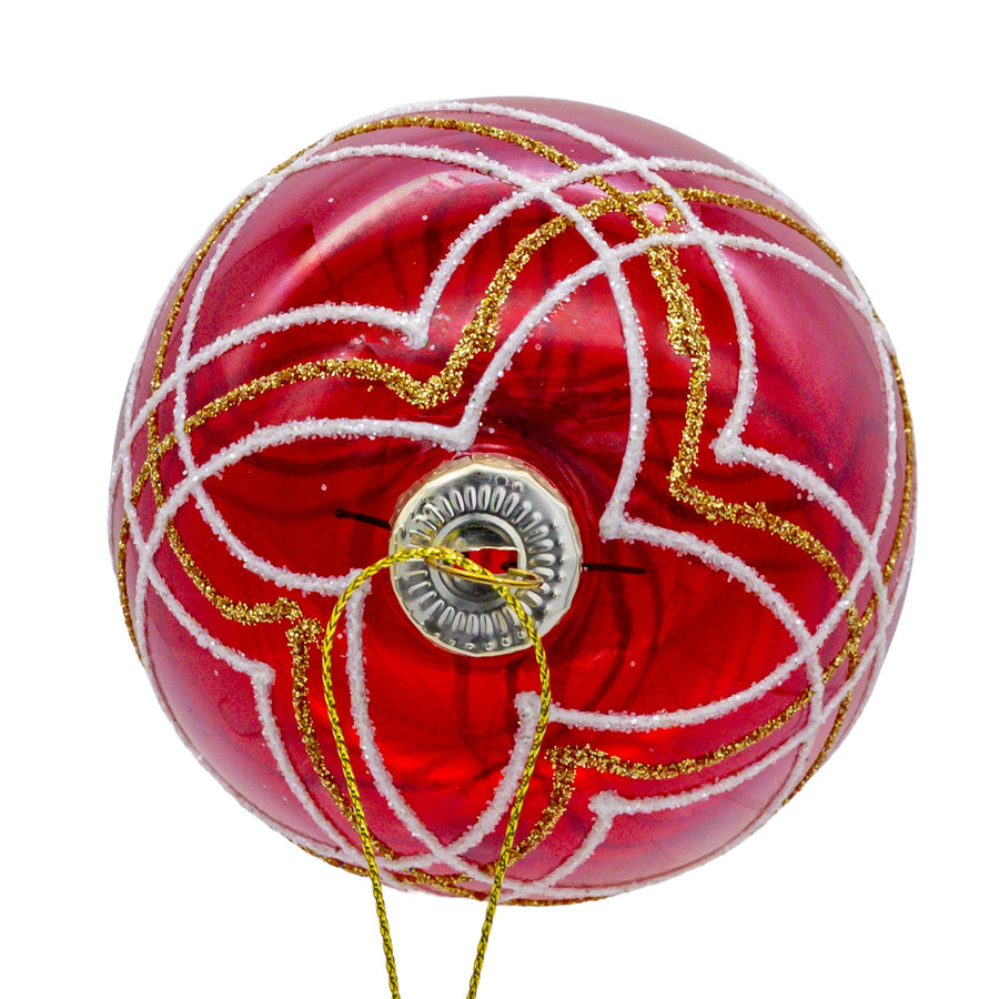 80MM Glass Transparent Red With White & Gold Glitter Stripe Ball Ornament Set