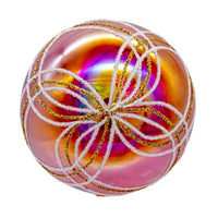 80MM Glass Transparent Red With White & Gold Glitter Stripe Ball Ornament Set