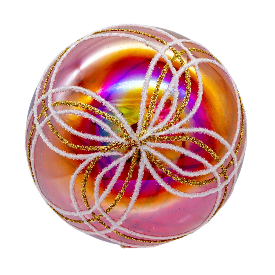 80MM Glass Transparent Red With White & Gold Glitter Stripe Ball Ornament Set