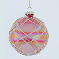 80MM Glass Transparent Red With White & Gold Glitter Stripe Ball Ornament Set