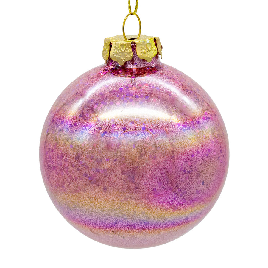 80MM Glass Pink Inside Glitter Ball Ornament