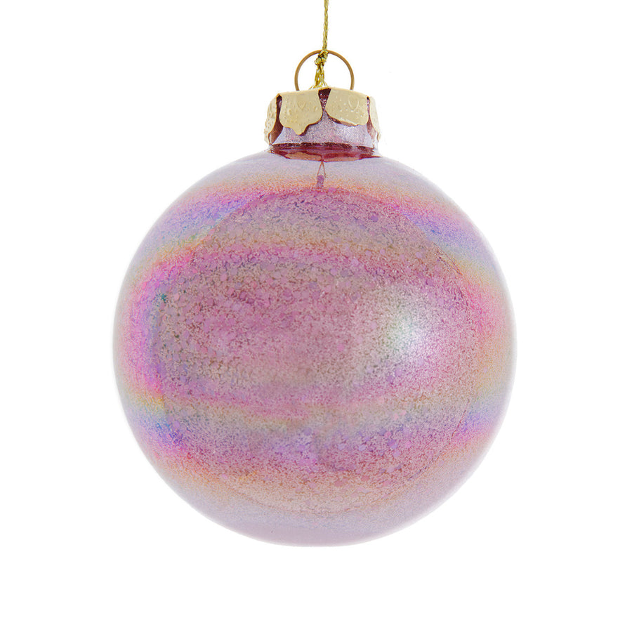 80MM Glass Pink Inside Glitter Ball Ornament