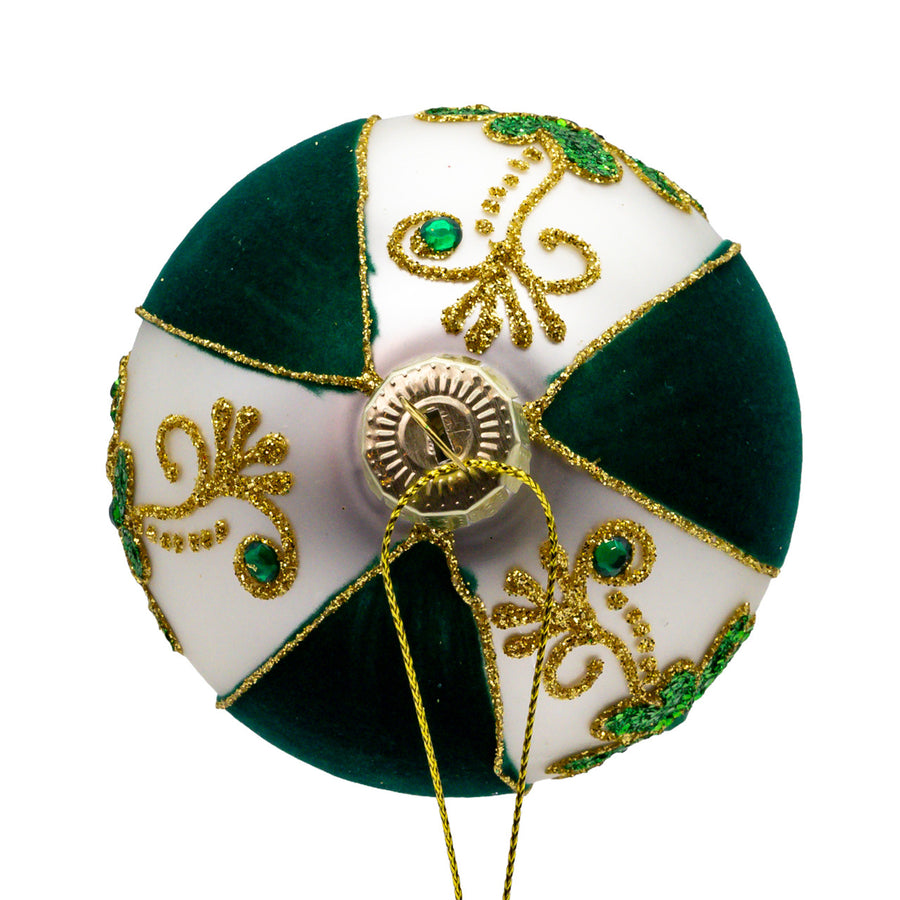80MM Glass Flocked Green & White With Shamrocks Ball Ornaments
