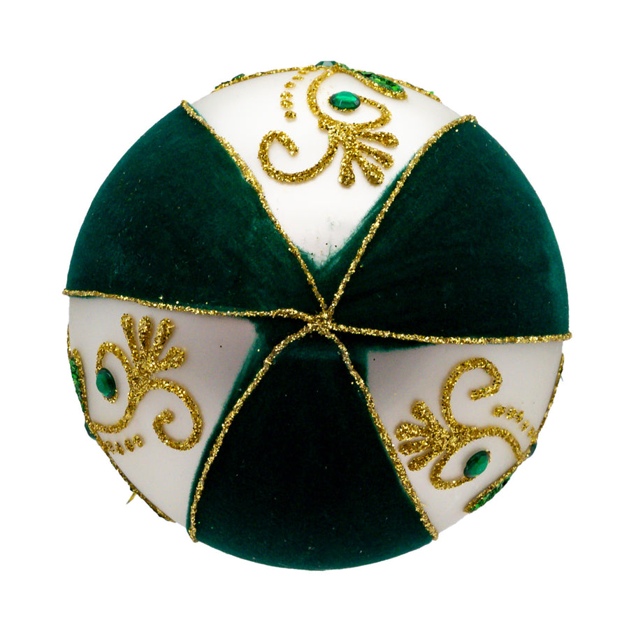80MM Glass Flocked Green & White With Shamrocks Ball Ornaments