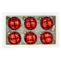 80MM Glass Flocked Red With Gold Glittered Design Ball Ornaments