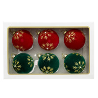 80MM Glass Flocked Red & Green With Gold Snowflakes Ball Ornaments